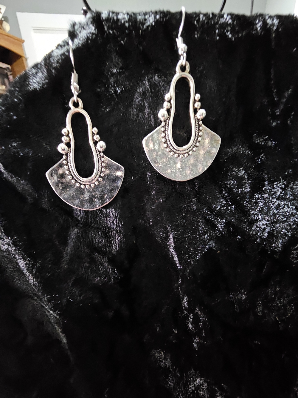 Silver-Tone Decorative Hoop Drop Earrings